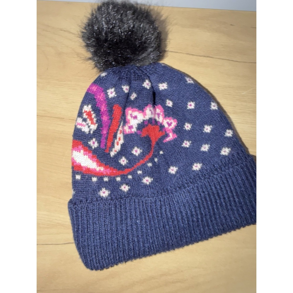 Vera Bradley Cozy Lined Knit Pompom Winter Hat Fair isle Navy Blue Paisley W